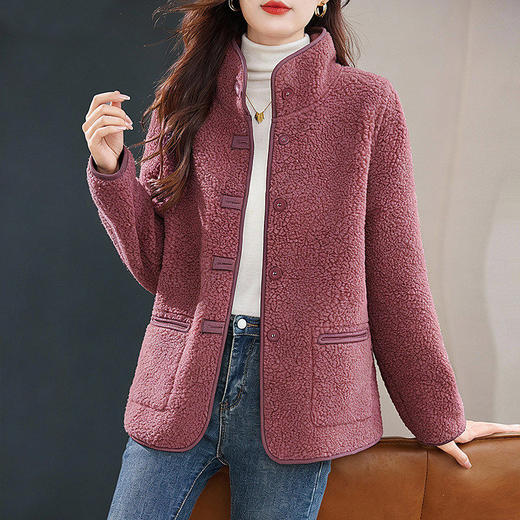 加绒羊羔绒厚外套女冬季新款立领羊羔毛保暖上衣大码气质大衣女装 商品图3