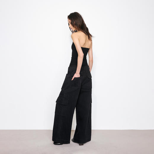 NUTH双腰头多口袋宽松阔腿工装裤女 黑色 商品图4