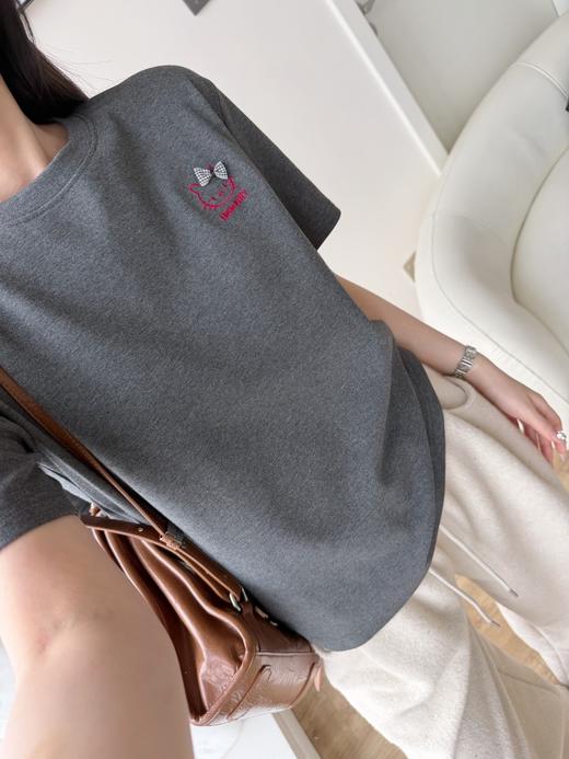 韩系正肩 KT 猫磨毛短袖T恤 商品图4