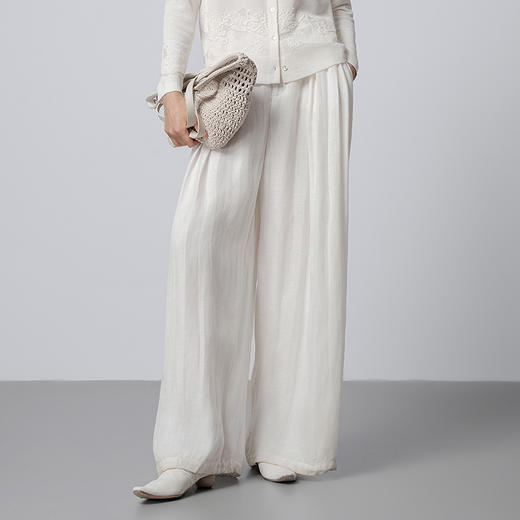 【林栖设计小店】简叙素影|天丝亚麻白色压褶垂感2026春新款宽松阔腿裤子1961081 商品图7