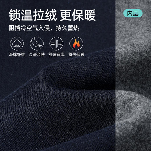 【深蓝-窄版-加绒-直筒】逸阳冬季新款拉绒保暖宽松显瘦牛仔裤子0338R 商品图1