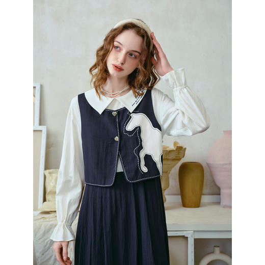 两三事梵高文艺 永夜无形 2026春季新款复古贴布绣假两件连衣裙 商品图3