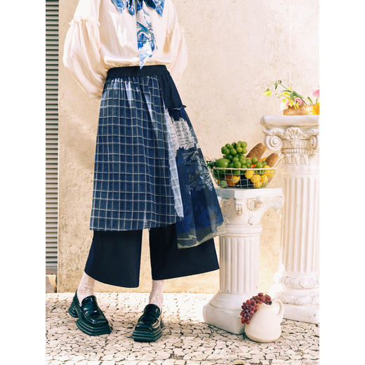 两三事梵高文艺时光画布2026春新款复古印花布拼接阔腿裤女休闲裤 商品图2