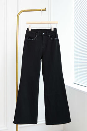 星夜阔野|设计口袋钉珠微喇加绒牛仔裤