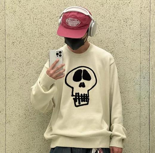 D012264限定款骷髅毛巾绣提花情侣圆领针织毛衣 商品图8