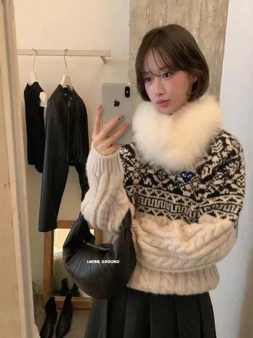 F012212新款麻花纹拼色提花基础圆领毛衣女款 商品图5