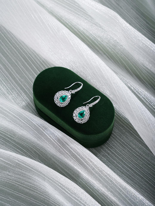 子佩集【薄荷微光】银S925耳环【EM3095-XF】培育宝石祖母绿2601 商品图2