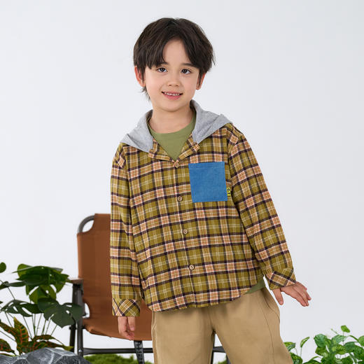 棉花堂春款格纹连帽童装衬衫外套-FD61073 商品图7