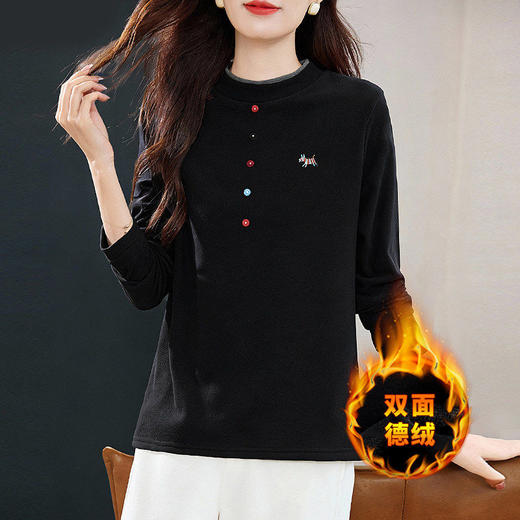 德绒半高领长袖上衣女冬季新款加绒保暖打底衣气质长袖大码显瘦 商品图2