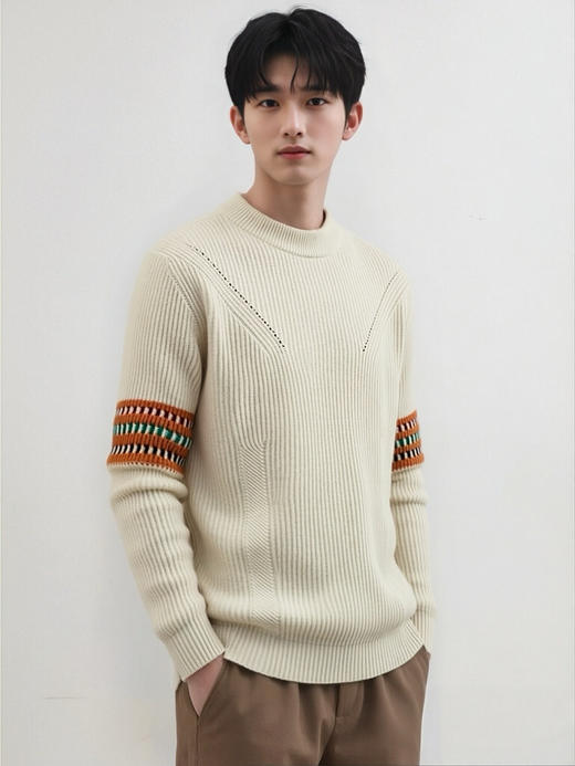 【璀璨年红】百分百羊绒衫男士保暖半高领臂珑提花毛衣2025秋冬新款气质百搭上衣潮 商品图2