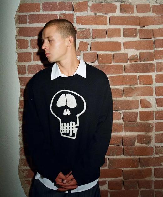 D012264限定款骷髅毛巾绣提花情侣圆领针织毛衣 商品图6