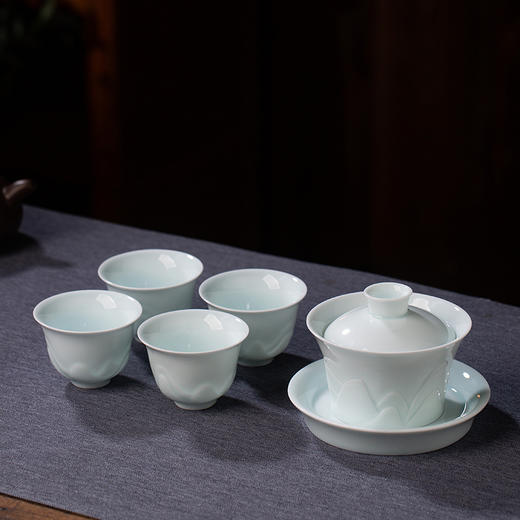 器社 景德镇陶瓷 功夫茶具三才盖碗 青山入盏.影青釉  中式家用高档泡茶套装 商品图5