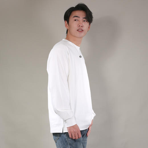 DRONKOO 2026 圆领左胸三排字母刺绣侧小开衩长袖中厚T恤 商品图2