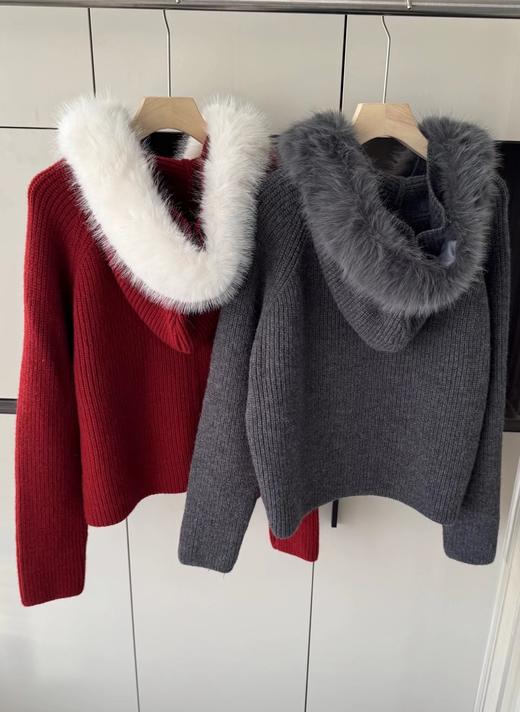 F012209深灰坑条针织拉链开衫宽松落肩的oversize版型针织衫 商品图3