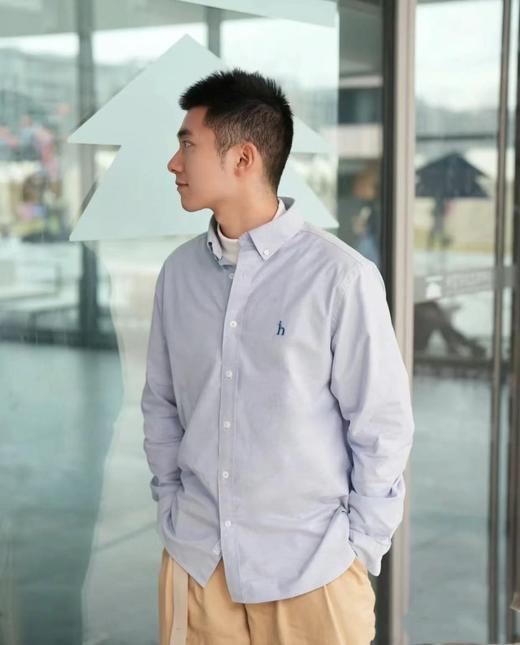 F012218男士内搭衬衣纯色长袖棉质牛津纺衬衫 商品图5