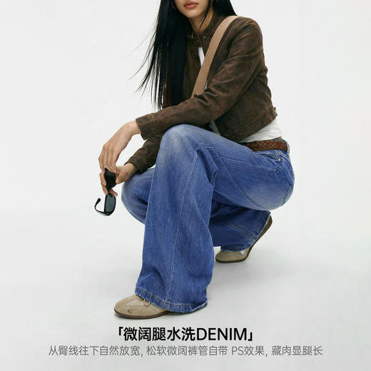 马登丹宁深蓝色复古直筒阔腿水洗牛仔裤全纯棉拖地长裤子女士春季 商品图1