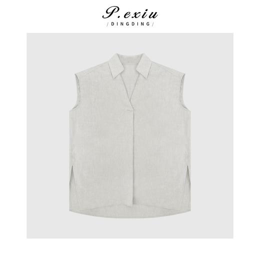 04-3潘依绣丁丁宠粉高级极简风V领无袖衬衫Q6844 商品图0