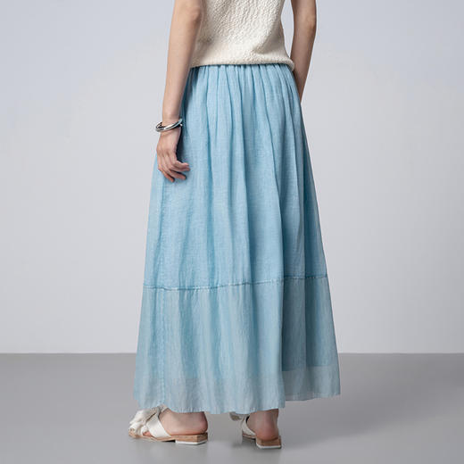 【林栖设计小店】手工炒色|苎麻天蓝色绣花肌理宽松显瘦2026春新款半身裙1961143 商品图5