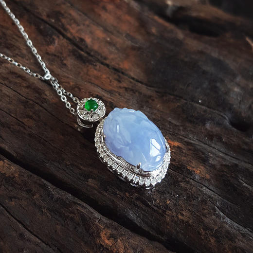 【天然正品】A货翡翠AU750白金镶钻镶天然紫罗兰色貔貅造型翡翠（好运、招财）吊坠项链20.4*11.3*9.5MM（皆取最大值）281225NJS24 商品图3