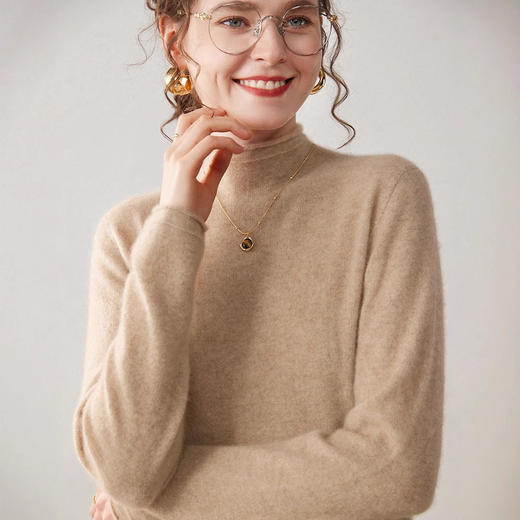 「自」全新升级【铂金会员330/天猫439/差价109】(12706)洛诗琳一线成衣卷边半高领羊绒衫2025冬季百搭宽松针织打底毛衣 商品图2