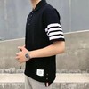 F012223春夏四条纹下摆小开叉纯棉短袖POLO衫男女同款 商品缩略图1