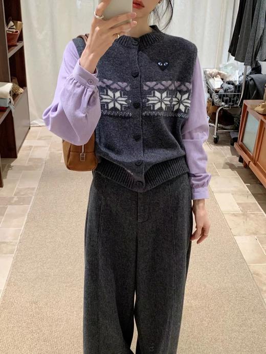 F012211女款费尔岛花纹假两件针织开衫圆领短款 商品图7