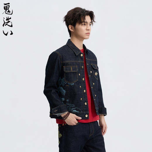 ONIARAI/鬼洗26春季新品泥棒蓝马画框艺术精绣牛仔夹克男 N340247 商品图2
