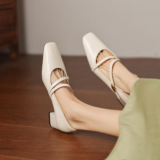 阿么手工女鞋法式粗跟玛丽珍鞋2026新款方头浅口单鞋配裙子4.2CM 商品图3