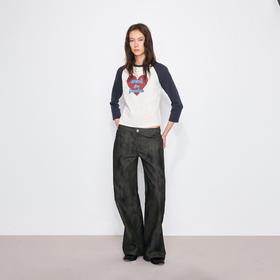 NUTH“Work for Freedom”拼色爱心印花修身七分袖t恤女