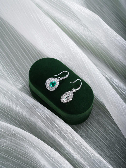 子佩集【薄荷微光】银S925耳环【EM3095-XF】培育宝石祖母绿2601 商品图4
