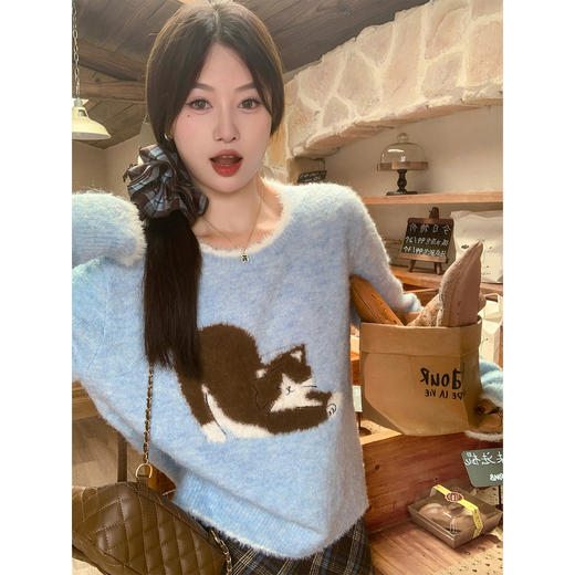 <曾小咸推荐>现货秒杀 ！微信超特价！绣花猫咪长袖针织衫 日常179.99 立减90 秒杀89.99！！ 商品图1