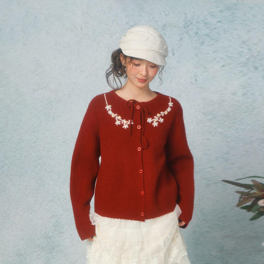 复古刺绣系带开衫毛衣-纪念日百货门店同款169261871 商品图0