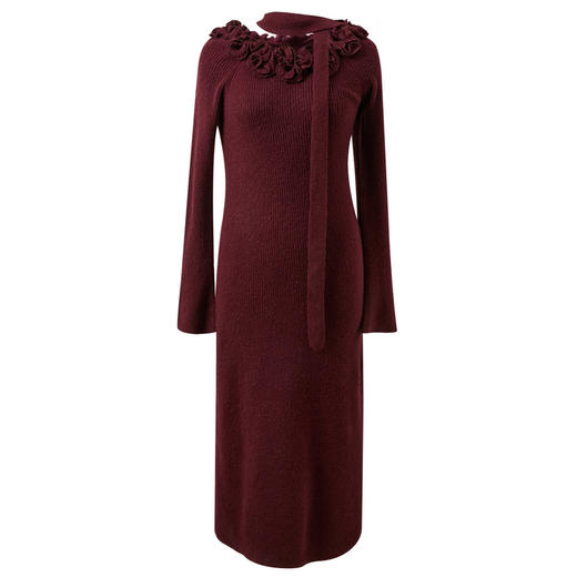 三彩2026春季新款气质连衣裙复古针织裙花朵A字裙长裙优雅M 商品图4