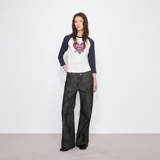 NUTH棕黑色斑驳做旧复古直筒工装裤女 商品图2