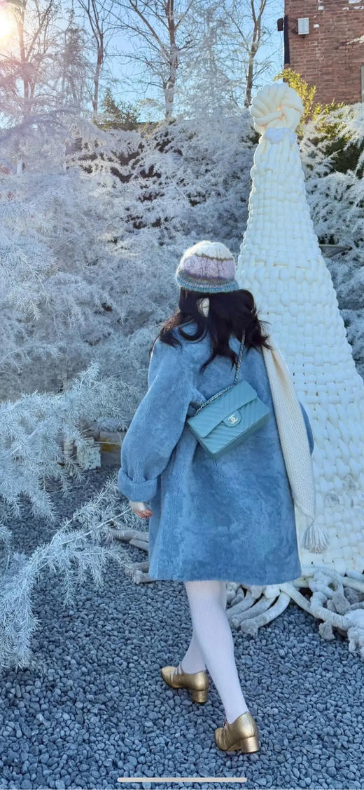 Chanel Cf 蓝色V纹 银扣 荔枝牛皮 小号 单肩包 商品图3