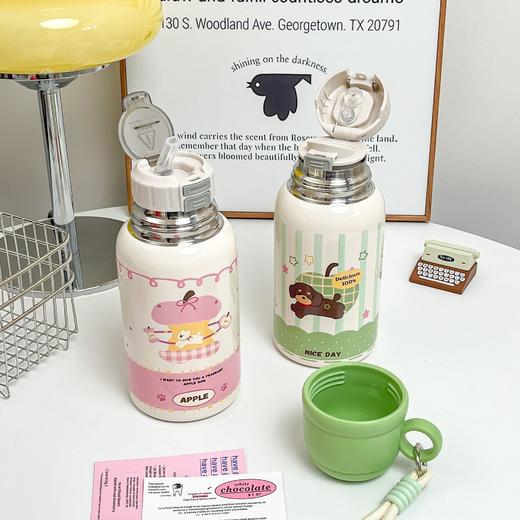 【便携双饮杯】双饮提绳保温杯 内盖双饮316不锈钢真空学生上学便携外带吸管杯。jc 商品图3