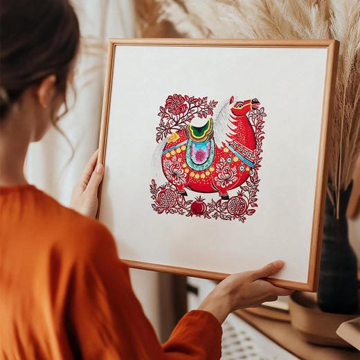 伽罗 JALO 年画-蔚县剪纸《生肖肥马》-下单后2个工作日内发货 商品图1