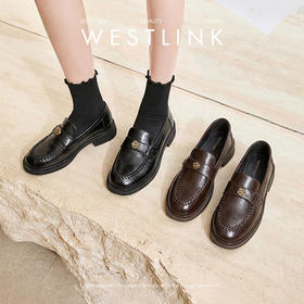 西遇山茶花乐福鞋女2026春季新款粗跟单鞋英伦风一脚蹬软底小皮鞋V0166207