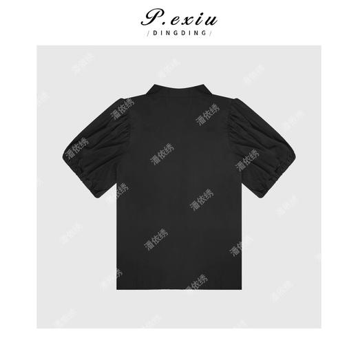 04-3潘依绣丁丁宠粉减龄松弛泡泡袖拼接翻领衬衫Q2094 商品图1