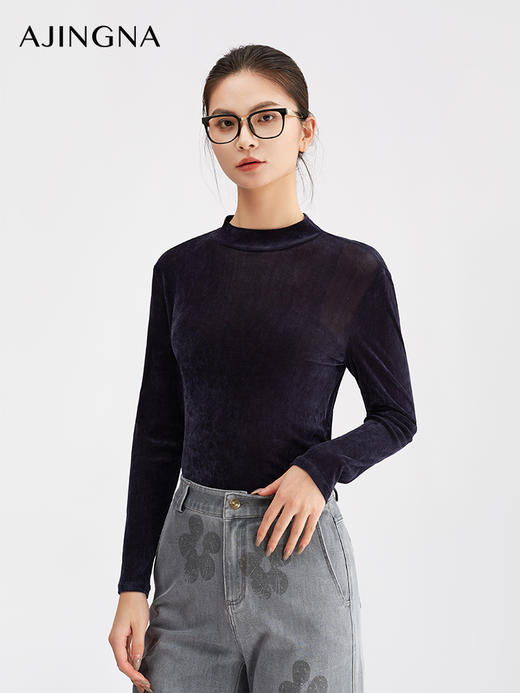 【商场同款】阿菁娜冬季新款精致叠穿内搭丝绒小高领打底衫贴合颈部修饰线条A30Q102053 商品图2