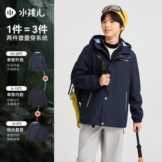 水孩儿童装可拆卸外套女童2025春季新品男童三防上衣立领加绒风衣 商品图2