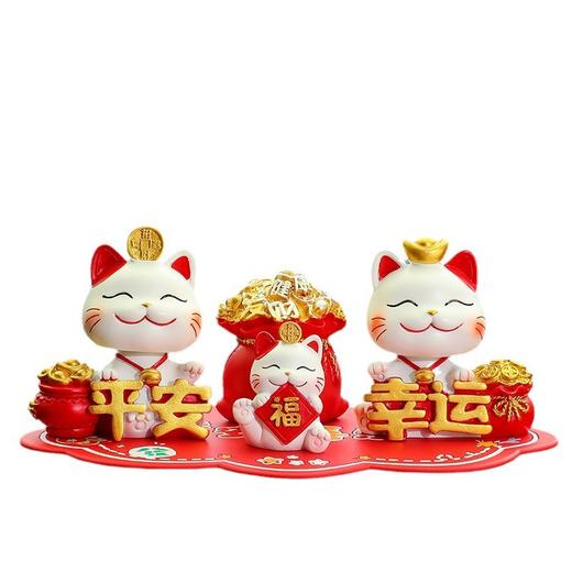 原创设计【国潮新风尚  好运一路随】新款摇头招财猫车载摆件 中控台可爱喜乐平安猫装饰 红色平安防滑垫 商品图4