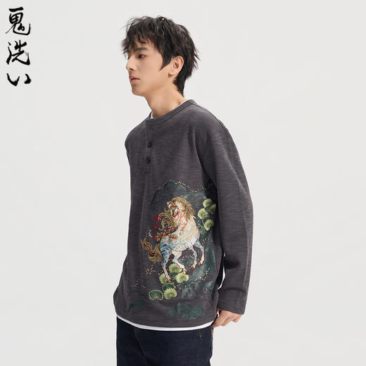 ONIARAI/鬼洗26春泥棒蓝马上来财感温半开领假两件长T男 26NOB52 商品图2