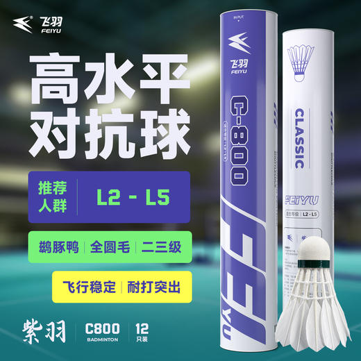 飞羽 羽毛球 训练级 优质鸭毛 紫羽-C800 商品图0
