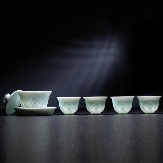 器社 景德镇陶瓷 功夫茶具三才盖碗 青山入盏.影青釉  中式家用高档泡茶套装 商品图4