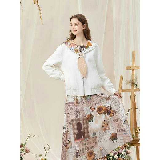 两三事梵高文艺 自在简意 2026春季新款可拆印花海军领拉链外套女 商品图2