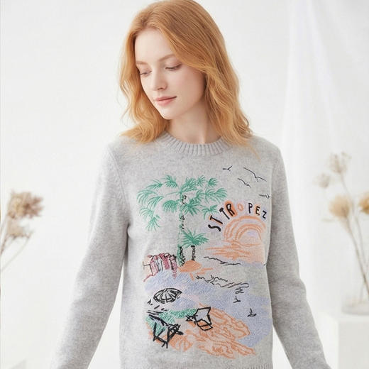 King Deer/鹿王秋冬新款女式长袖羊绒衫L805765轻运动/花朵/休闲款鹿王 商品图7