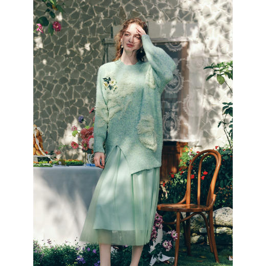 两三事梵高文艺浮光森林2026春季新款甜美花朵章仔绣毛巾绣毛衣女 商品图2