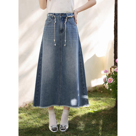 鹿向南「柔蓝序章」牛仔蓝显瘦半身裙春季新款小众设计感A字裙女 商品图3