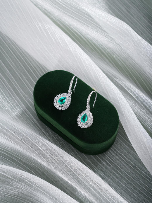 子佩集【薄荷微光】银S925耳环【EM3095-XF】培育宝石祖母绿2601 商品图3